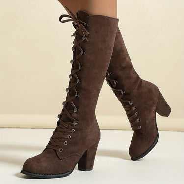 Knee High Lace-Up Boots with Block Heel