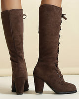 Knee High Lace-Up Boots with Block Heel