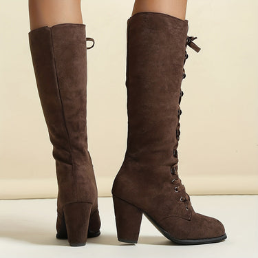 Knee High Lace-Up Boots with Block Heel