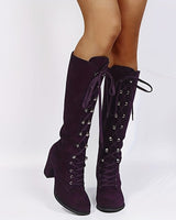Knee High Lace-Up Boots with Block Heel