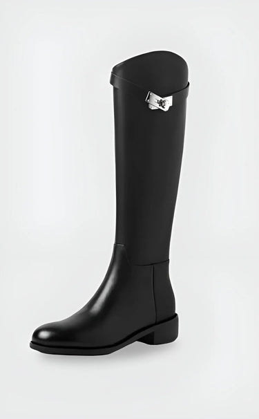 Knee-High Riding Boots with Side Buckle Detail