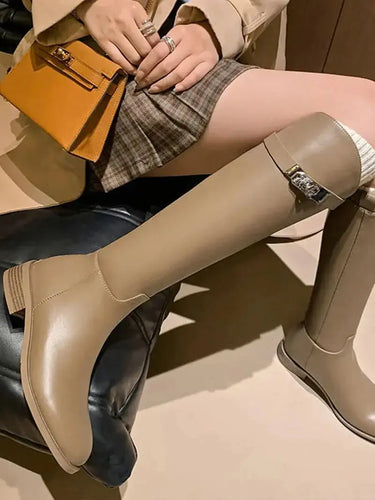 Knee-High Riding Boots with Side Buckle Detail