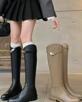 Knee-High Riding Boots with Side Buckle Detail