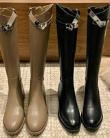 Knee-High Riding Boots with Side Buckle Detail