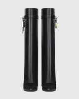 Knee-High Wedge Boots with Glossy Finish