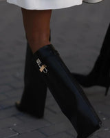 Knee-High Wedge Boots with Glossy Finish