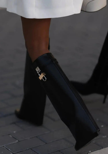 Knee-High Wedge Boots with Glossy Finish