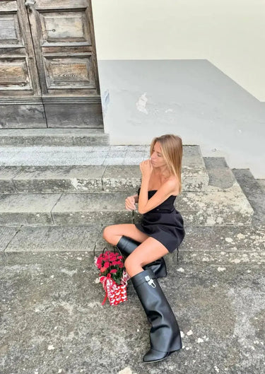 Knee-High Wedge Boots with Glossy Finish