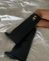 Knee-High Wedge Boots with Glossy Finish