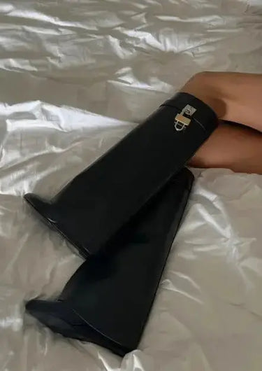 Knee-High Wedge Boots with Glossy Finish