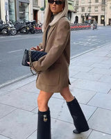 Knee-High Wedge Boots with Glossy Finish