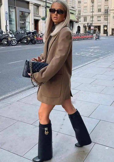 Knee-High Wedge Boots with Glossy Finish