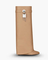 Knee-High Wedge Boots with Glossy Finish