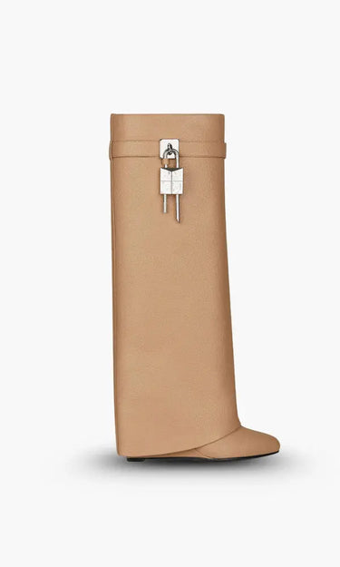 Knee-High Wedge Boots with Glossy Finish