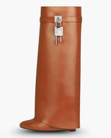 Knee-High Wedge Boots with Glossy Finish