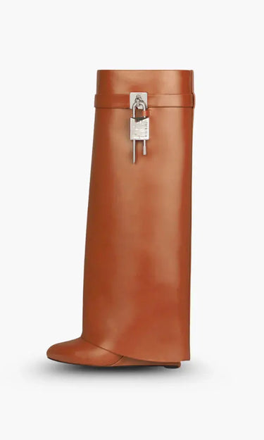 Knee-High Wedge Boots with Glossy Finish