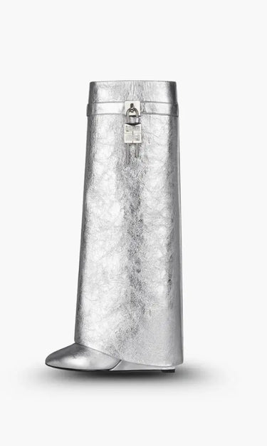 Knee-High Wedge Boots with Glossy Finish