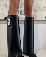 Knee-High Wedge Boots with Glossy Finish
