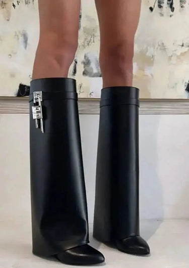 Knee-High Wedge Boots with Glossy Finish