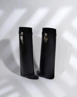 Knee-High Wedge Boots with Glossy Finish