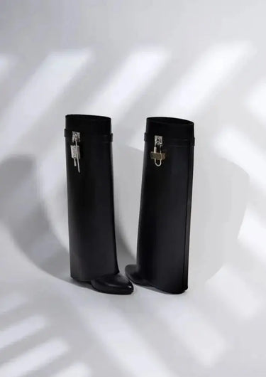 Knee-High Wedge Boots with Glossy Finish