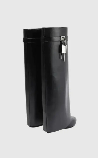 Knee-High Wedge Boots with Glossy Finish