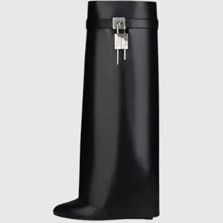 Knee-High Wedge Boots with Glossy Finish