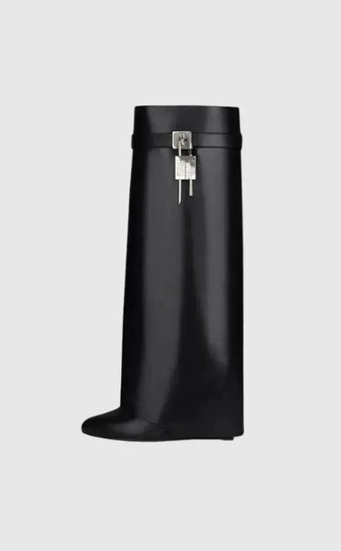 Knee-High Wedge Boots with Glossy Finish