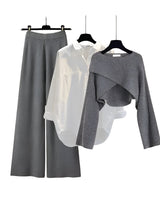 Knit Co Ord Lounge Set with Cropped Top and Wide Leg Pants