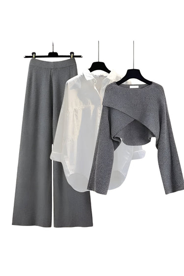 Knit Co Ord Lounge Set with Cropped Top and Wide Leg Pants