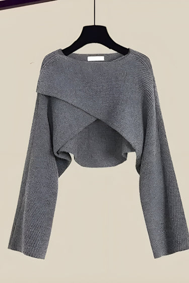 Knit Co Ord Lounge Set with Cropped Top and Wide Leg Pants