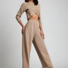 Knit Co Ord Lounge Set with Cropped Top and Wide Leg Pants
