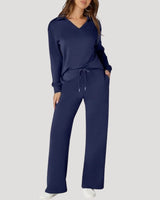 Knit Lounge Co-Ord Set with V Neck Top and Wide Leg Trousers