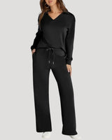 Knit Lounge Co-Ord Set with V Neck Top and Wide Leg Trousers