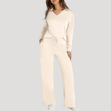 Knit Lounge Co-Ord Set with V Neck Top and Wide Leg Trousers