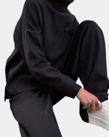 Knit Loungewear Set with Turtleneck and Wide-Leg Trousers