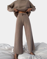 Knit Loungewear Set with Turtleneck and Wide-Leg Trousers