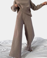 Knit Loungewear Set with Turtleneck and Wide-Leg Trousers