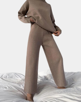 Knit Loungewear Set with Turtleneck and Wide-Leg Trousers