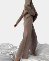 Knit Loungewear Set with Turtleneck and Wide-Leg Trousers
