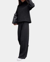Knit Loungewear Set with Turtleneck and Wide-Leg Trousers