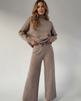 Knit Loungewear Set with Turtleneck and Wide-Leg Trousers