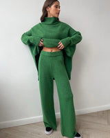 Knitted Lounge Set with Turtleneck Sweater and Wide Leg Pants