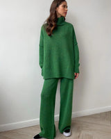 Knitted Lounge Set with Turtleneck Sweater and Wide Leg Pants