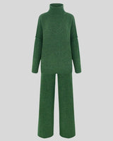 Knitted Lounge Set with Turtleneck Sweater and Wide Leg Pants