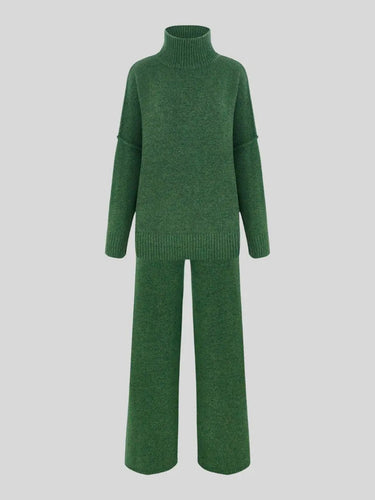 Knitted Lounge Set with Turtleneck Sweater and Wide Leg Pants