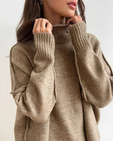Knitted Lounge Set with Turtleneck Sweater and Wide Leg Pants