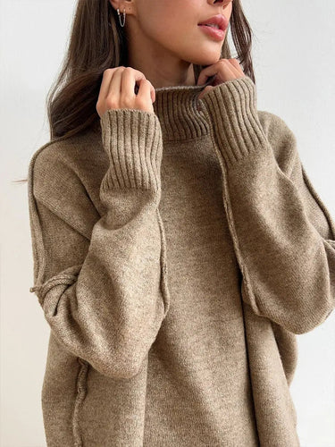 Knitted Lounge Set with Turtleneck Sweater and Wide Leg Pants