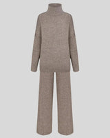 Knitted Lounge Set with Turtleneck Sweater and Wide Leg Pants