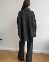 Knitted Lounge Set with Turtleneck Sweater and Wide Leg Pants